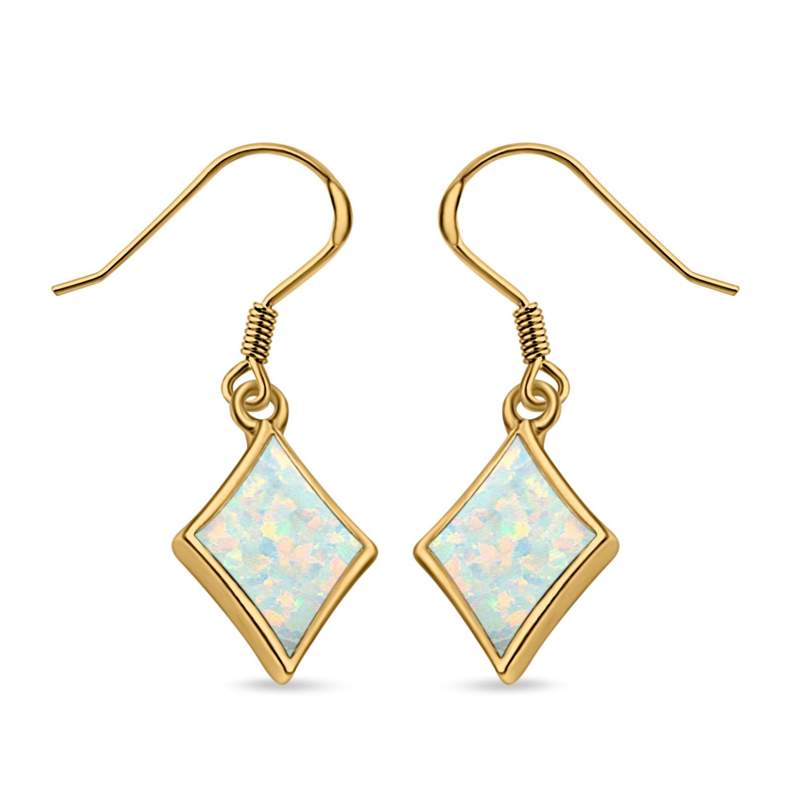 Square Drop Dangle Earrings Created Opal 925 Sterling Silver(11mm)