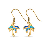 Drop Dangle Palm Tree Earrings Created Opal 925 Sterling Silver(16mm)