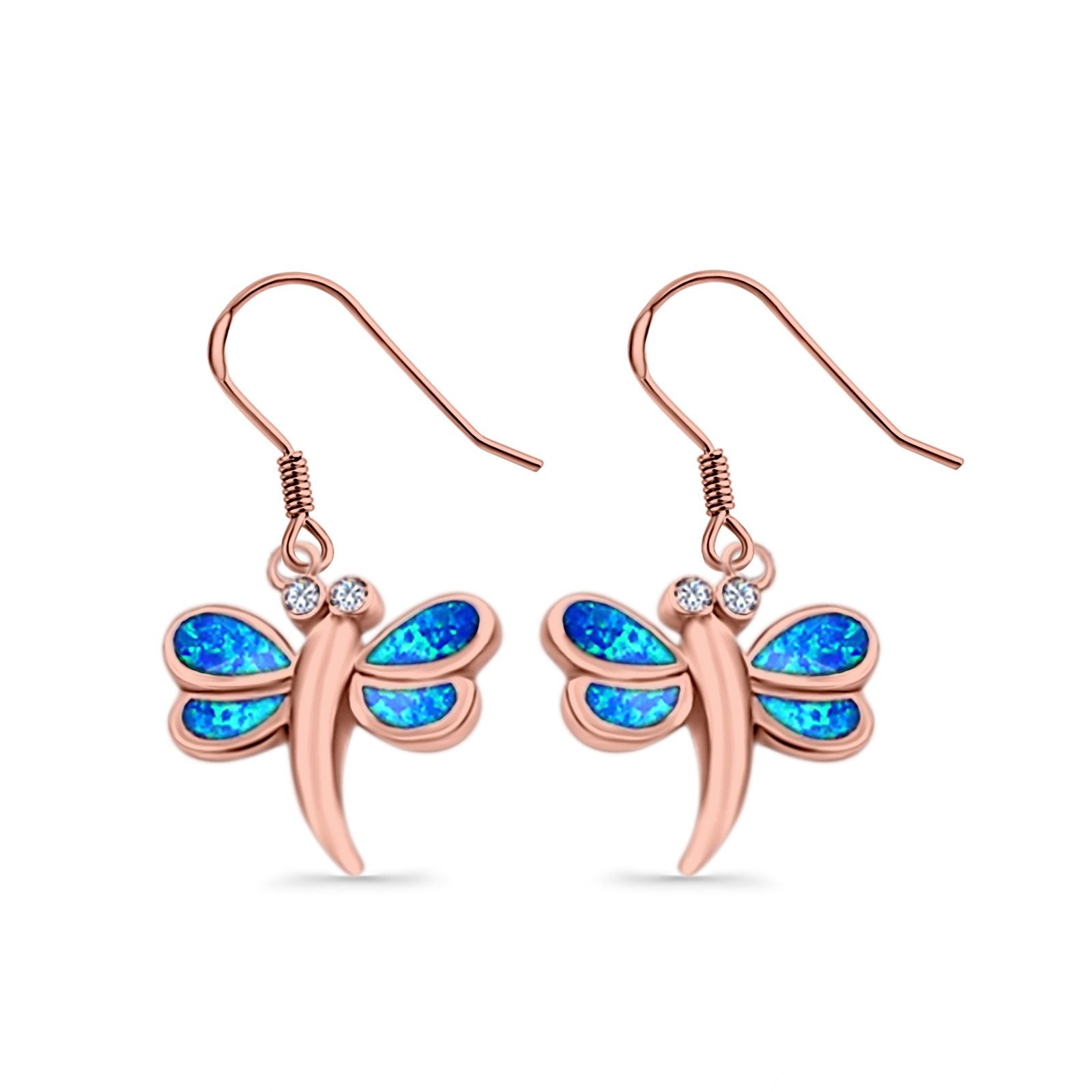 Drop Dangle Dragonfly Earrings Created Opal 925 Sterling Silver(14mm)