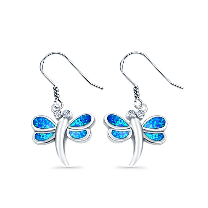 Drop Dangle Dragonfly Earrings Created Opal 925 Sterling Silver(14mm)