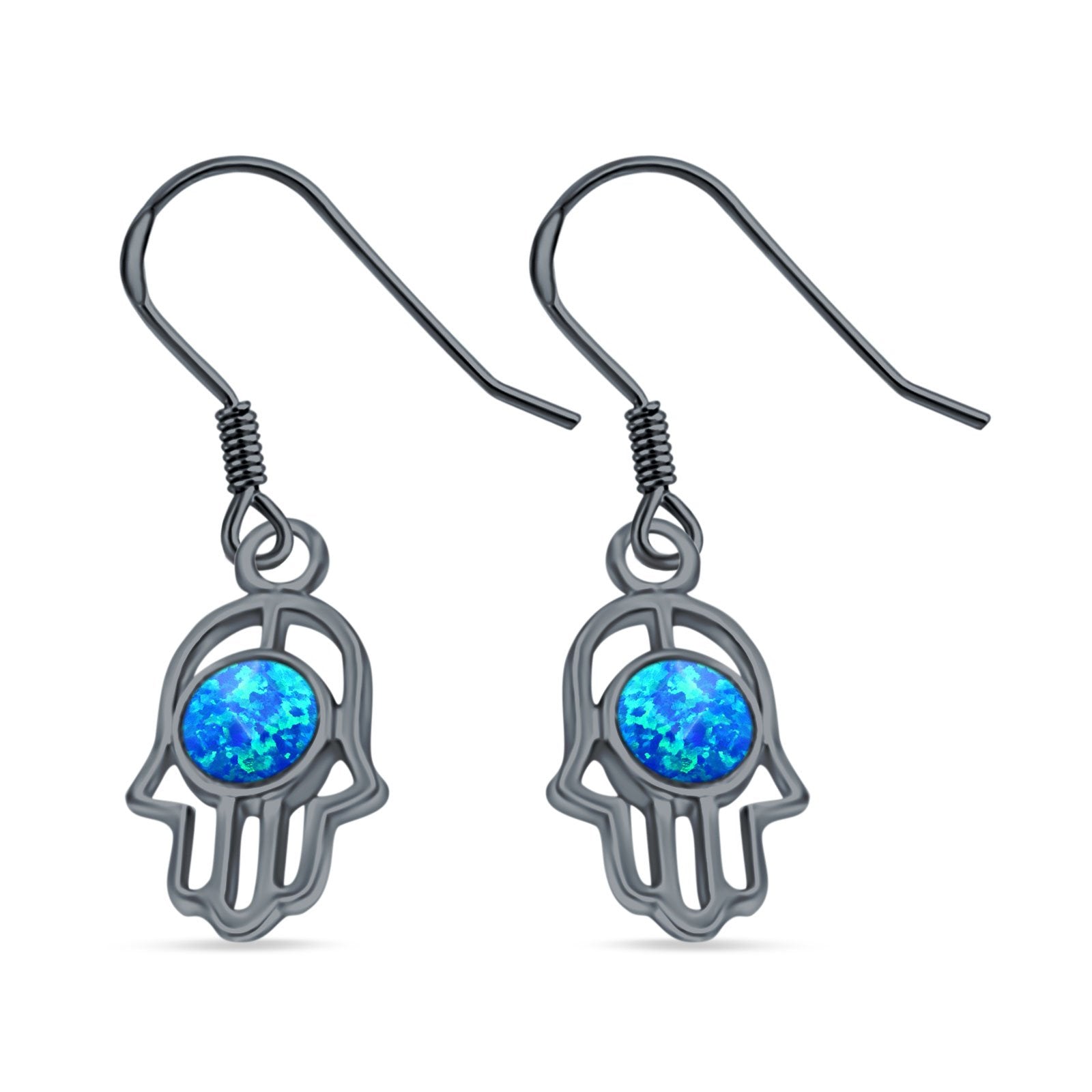 Drop Dangle Hand of God Earrings Created Opal 925 Sterling Silver(18mm)