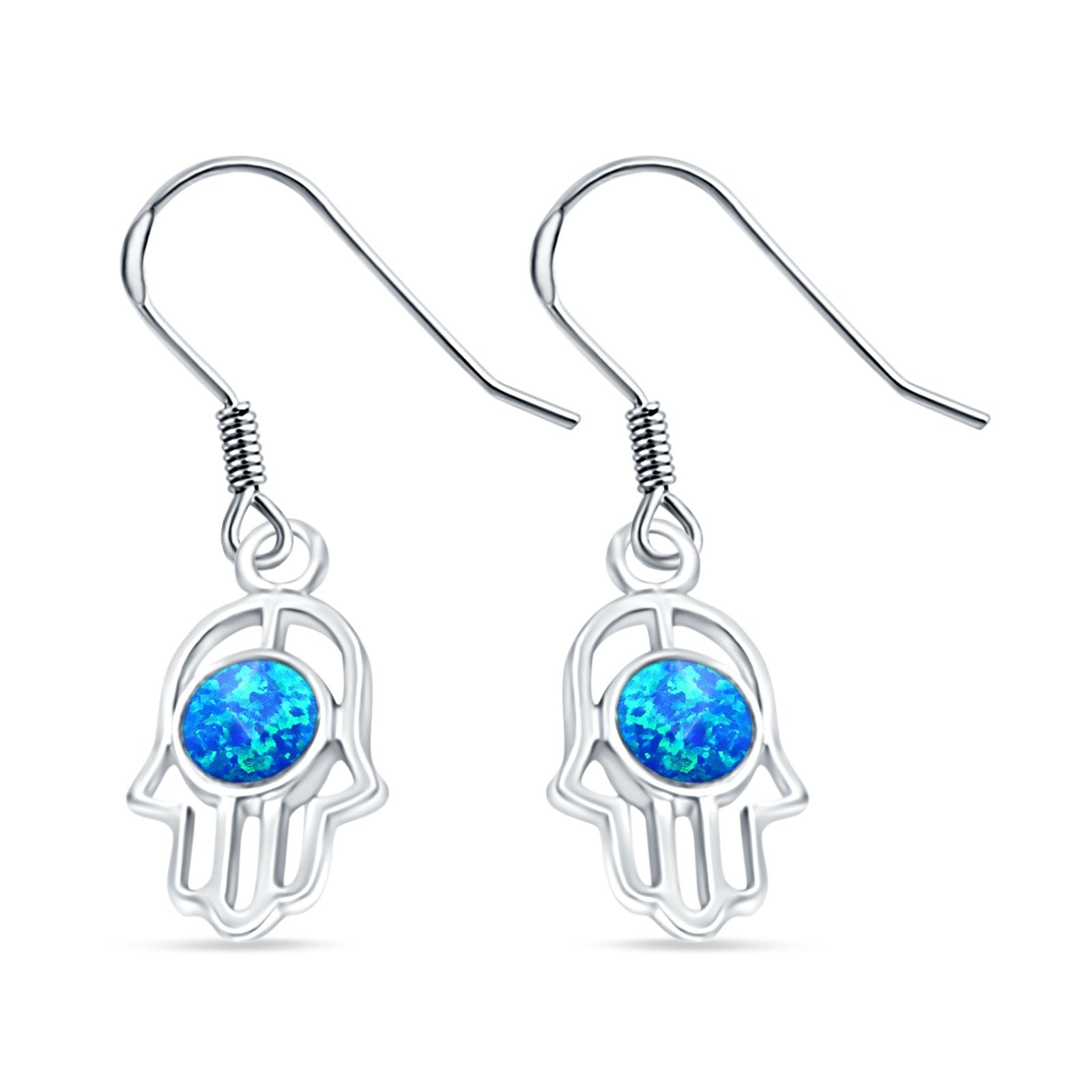 Drop Dangle Hand of God Earrings Created Opal 925 Sterling Silver(18mm)