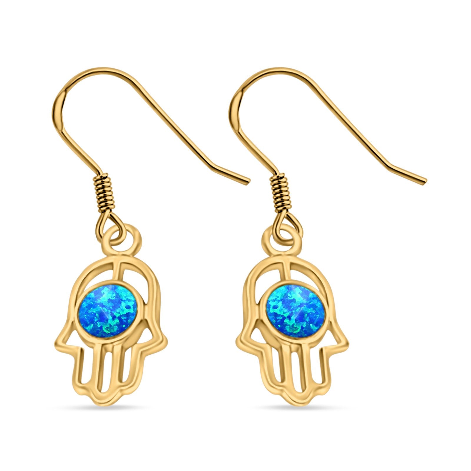 Drop Dangle Hand of God Earrings Created Opal 925 Sterling Silver(18mm)