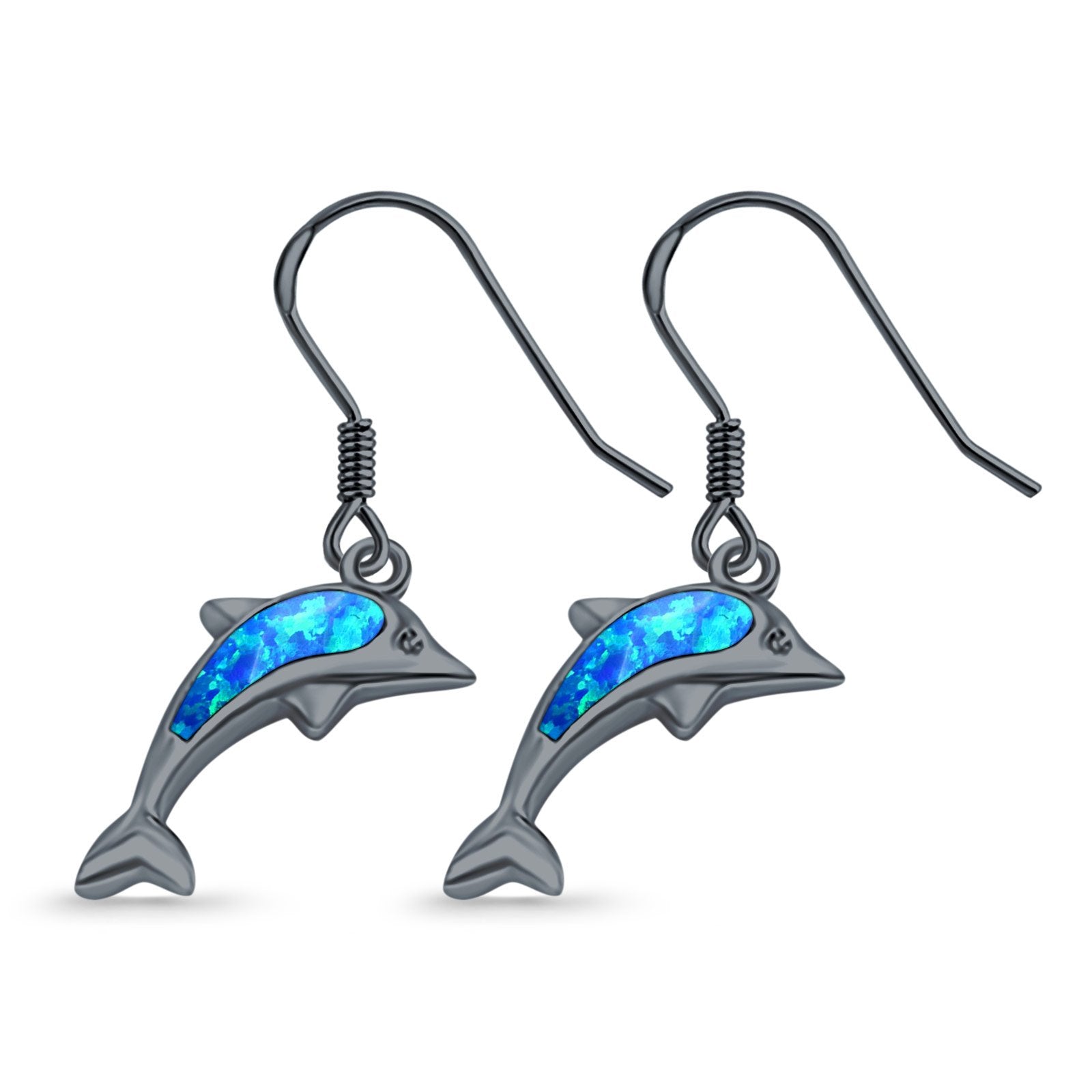 Drop Dangle Dolphin Earrings Created Opal 925 Sterling Silver(20mm)