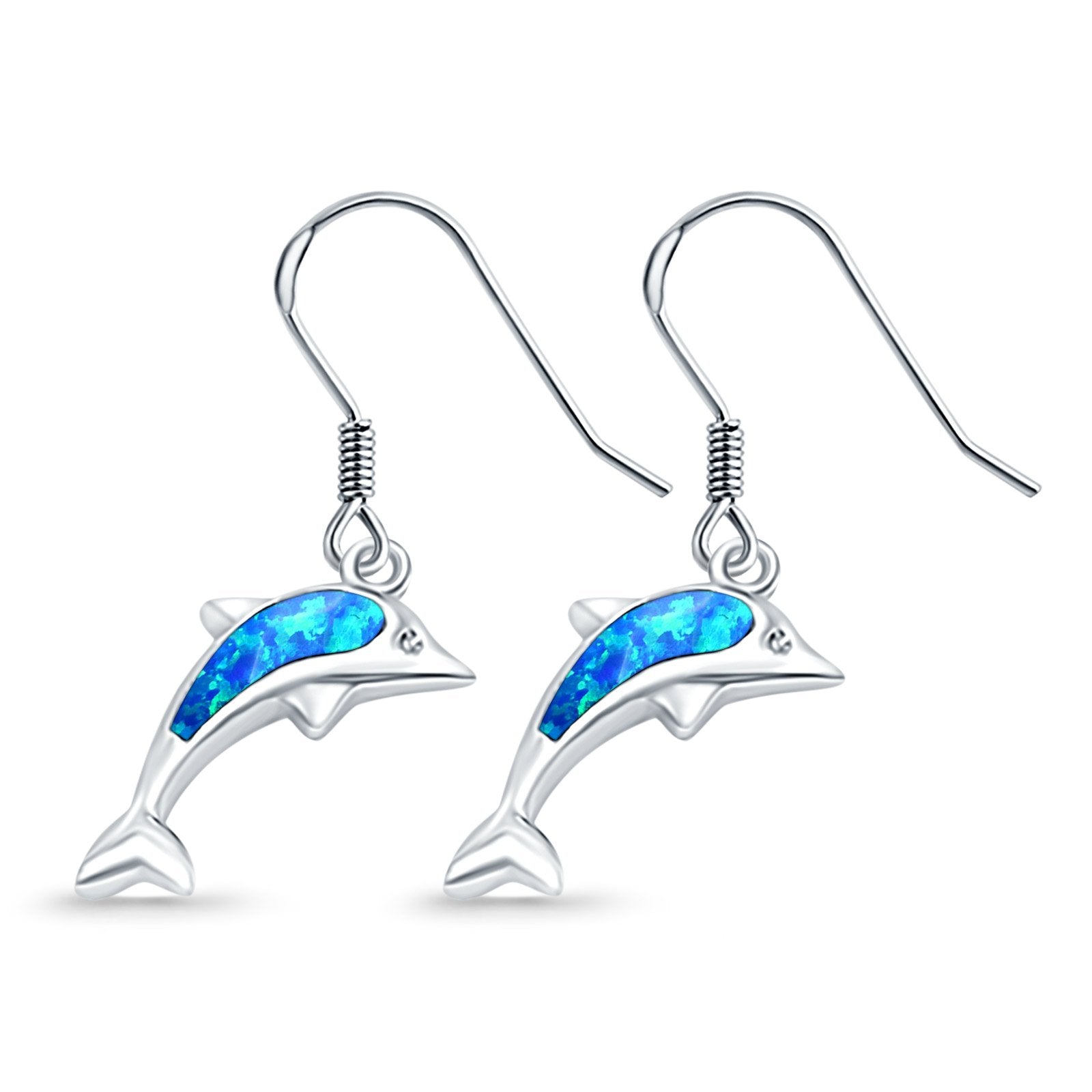 Drop Dangle Dolphin Earrings Created Opal 925 Sterling Silver(20mm)