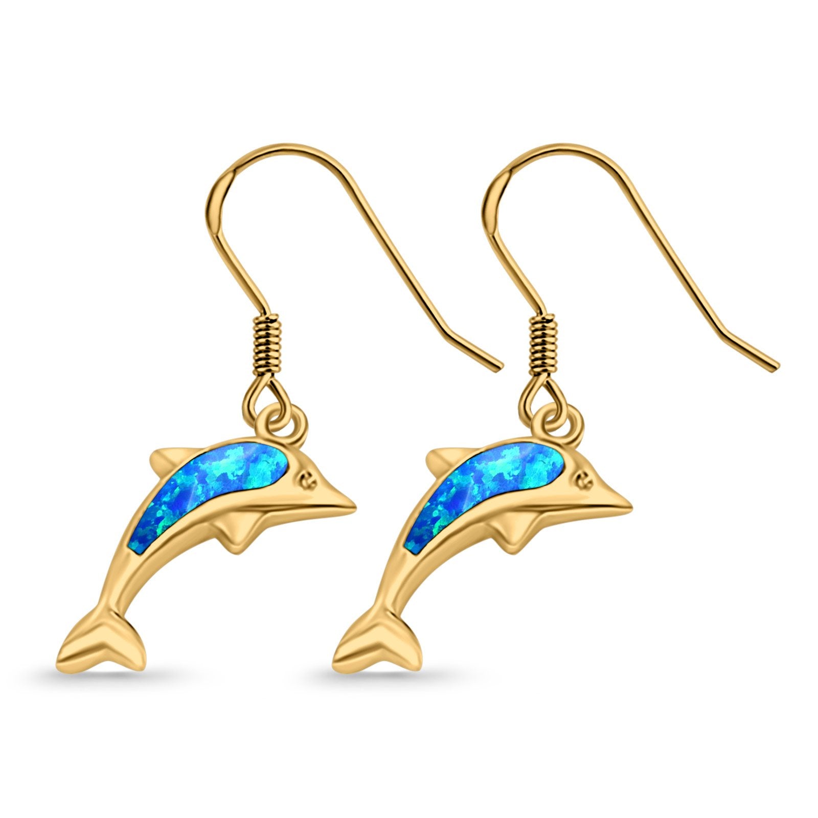 Drop Dangle Dolphin Earrings Created Opal 925 Sterling Silver(20mm)