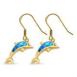 Drop Dangle Dolphin Earrings Created Opal 925 Sterling Silver(20mm)