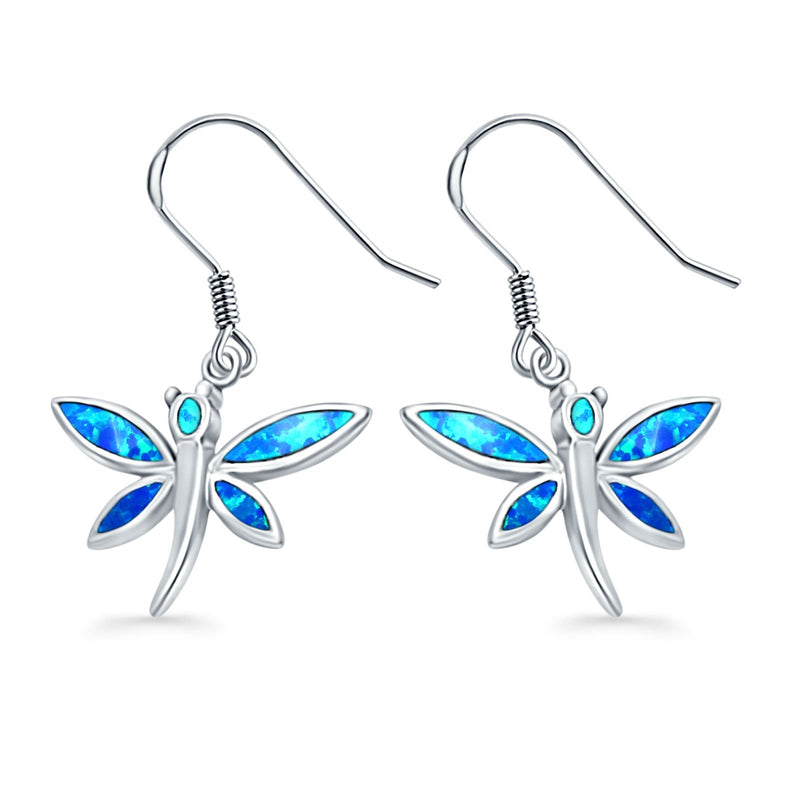 Drop Dangle Dragonfly Earrings Lab Created Opal 925 Sterling Silver(17mm)