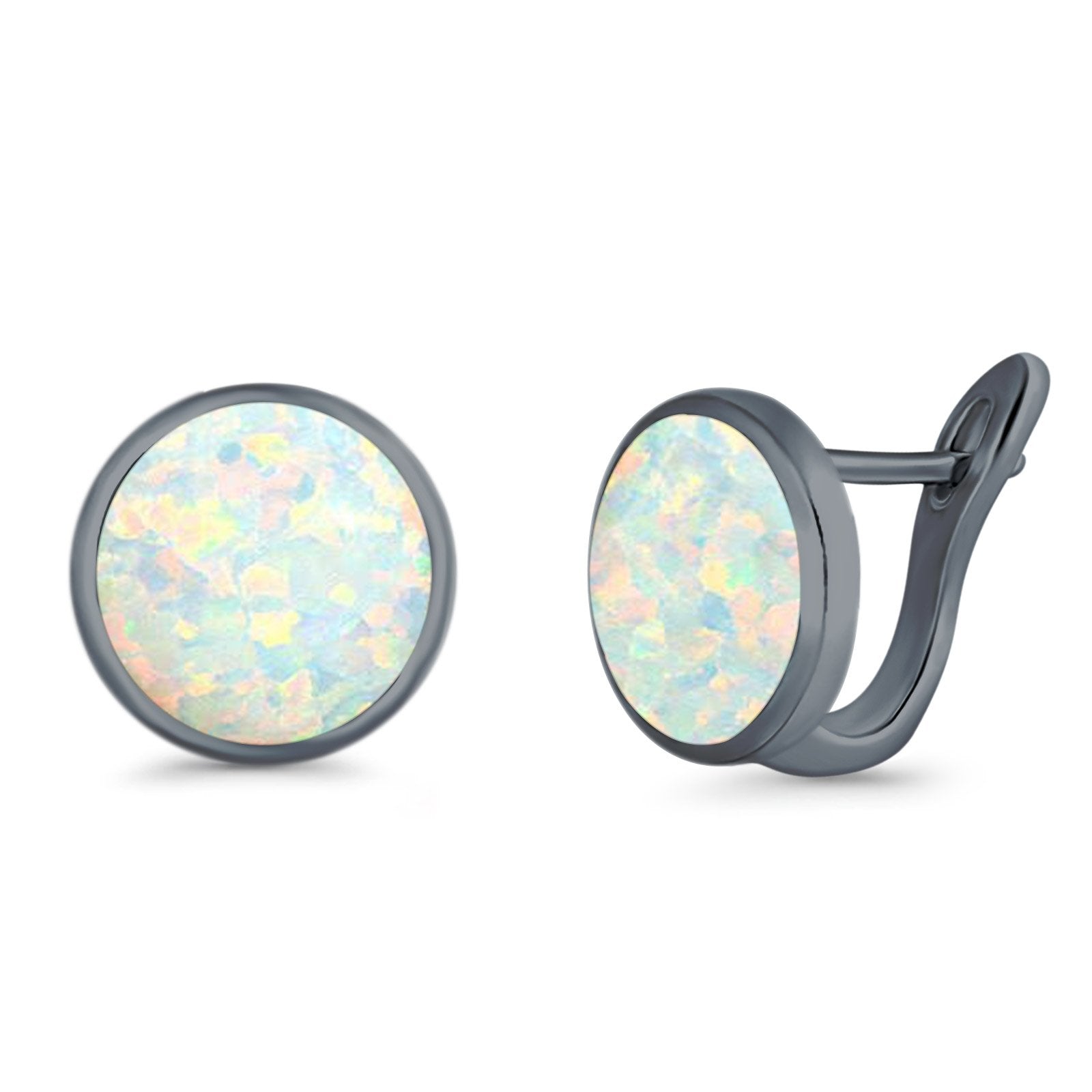 Stud Earrings Lab Created Opal 925 Sterling Silver (14mm)