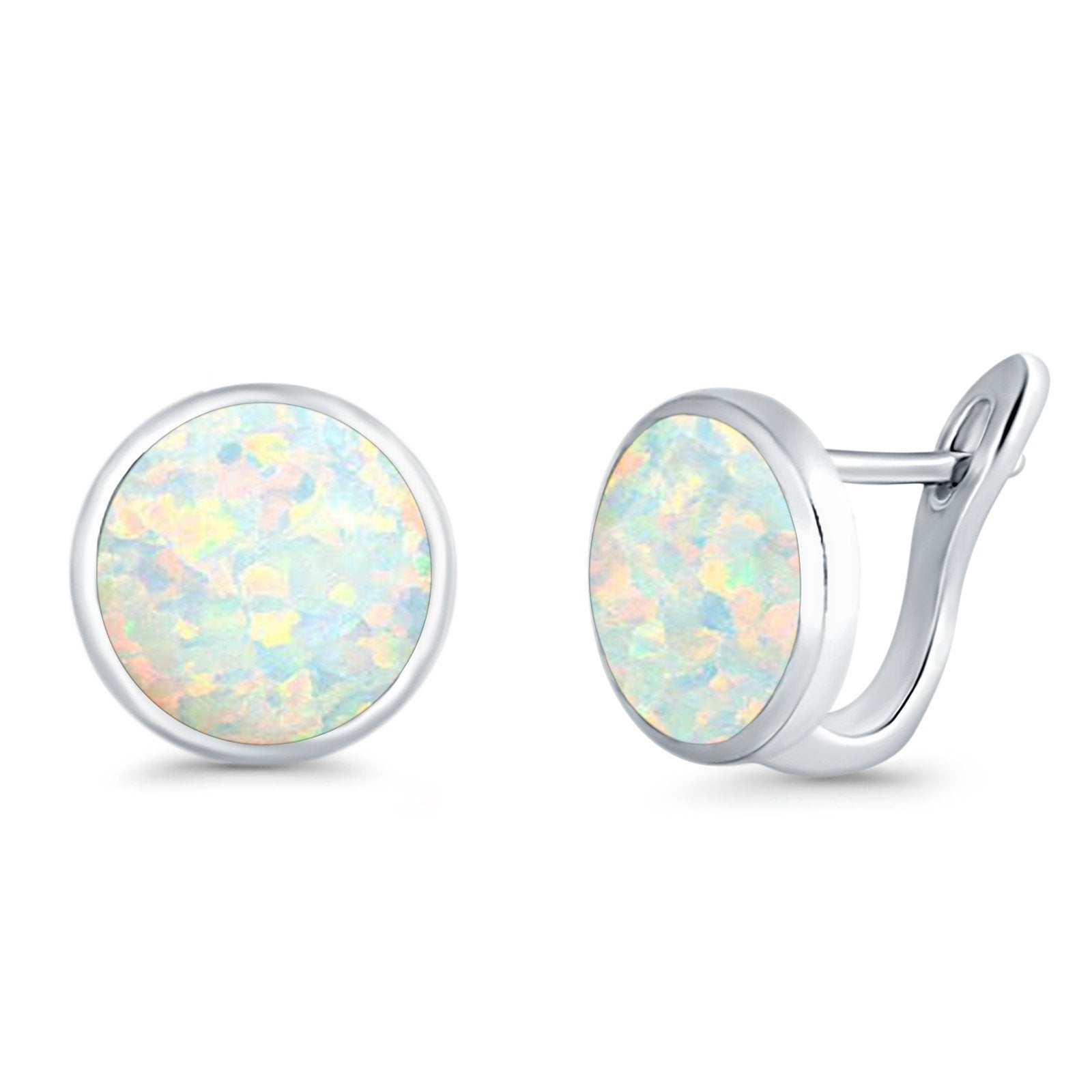 Stud Earrings Lab Created Opal 925 Sterling Silver (14mm)