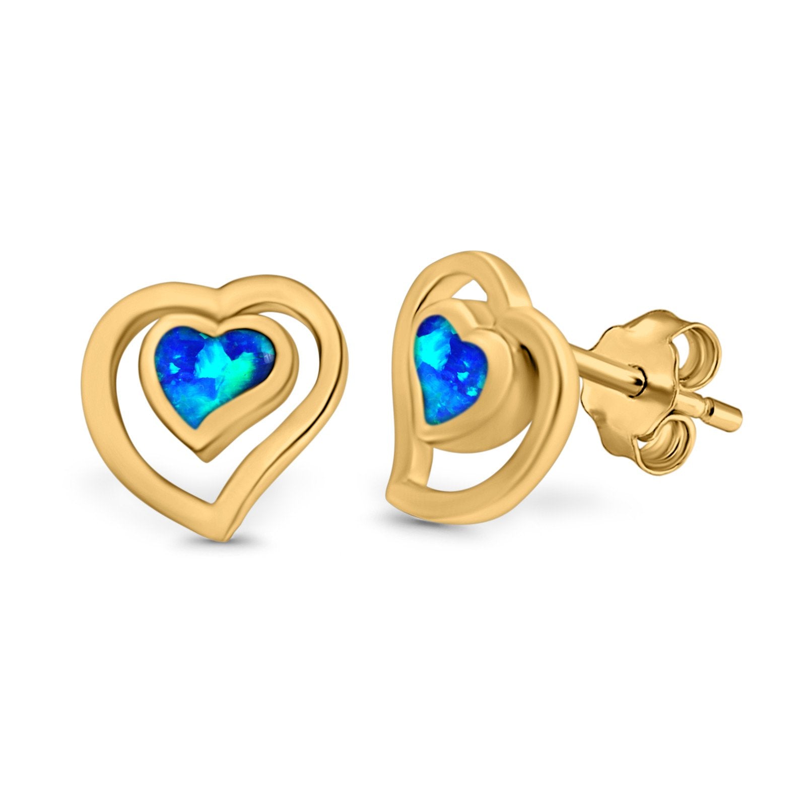Heart Stud Earrings Lab Created Opal 925 Sterling Silver (11mm)