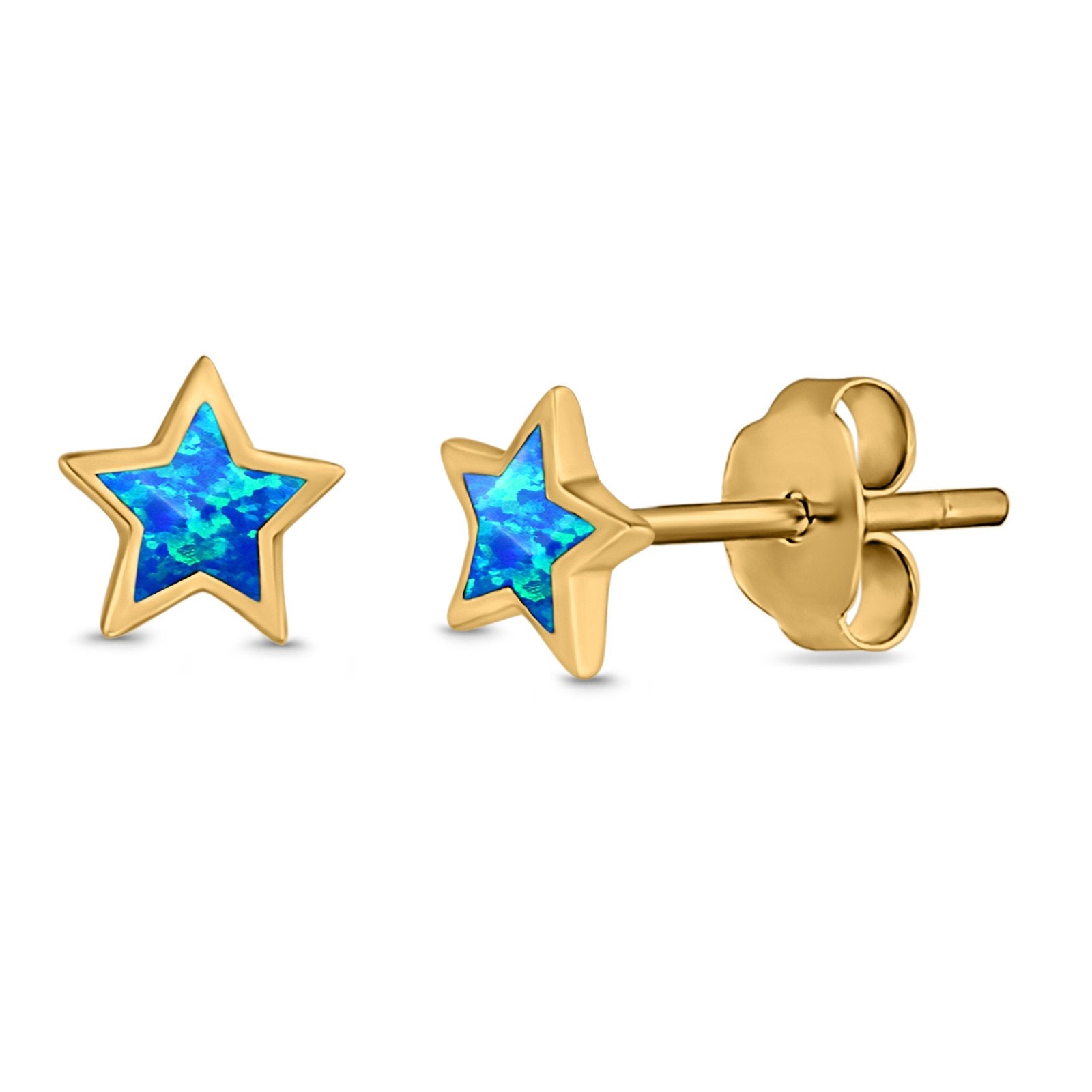 Stud Earrings Lab Created Opal 925 Sterling Silver (5mm)