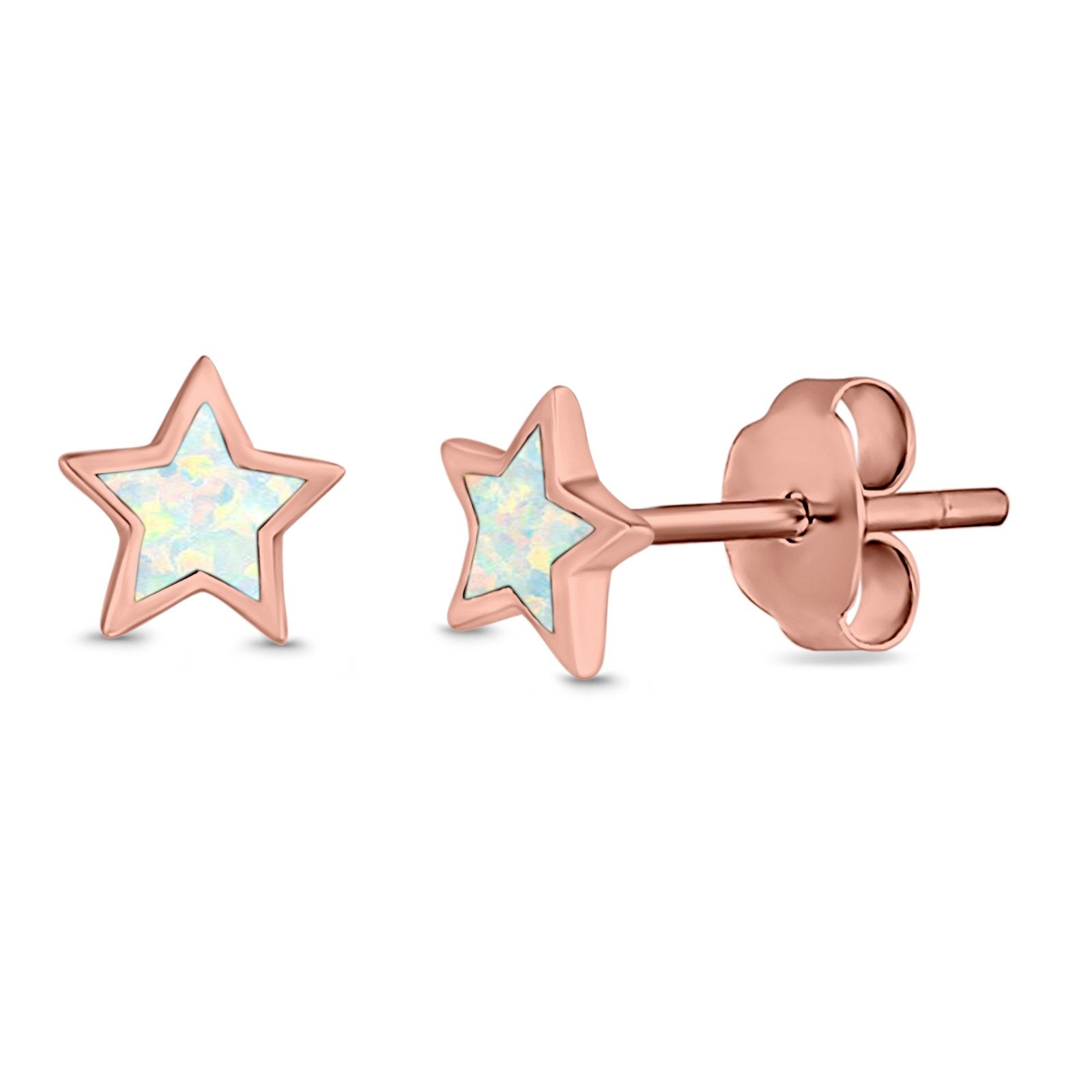 Stud Earrings Lab Created Opal 925 Sterling Silver (5mm)