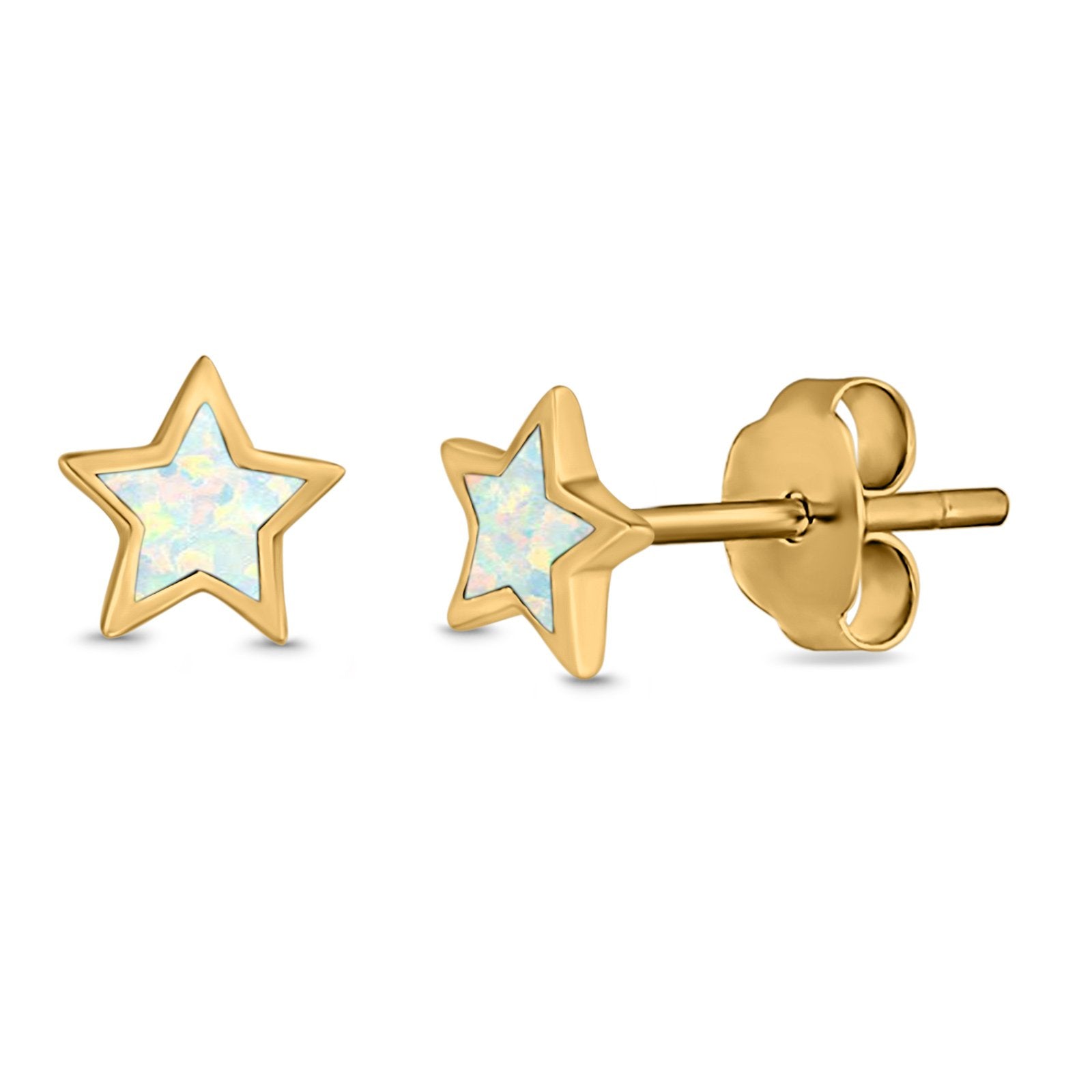 Stud Earrings Lab Created Opal 925 Sterling Silver (5mm)