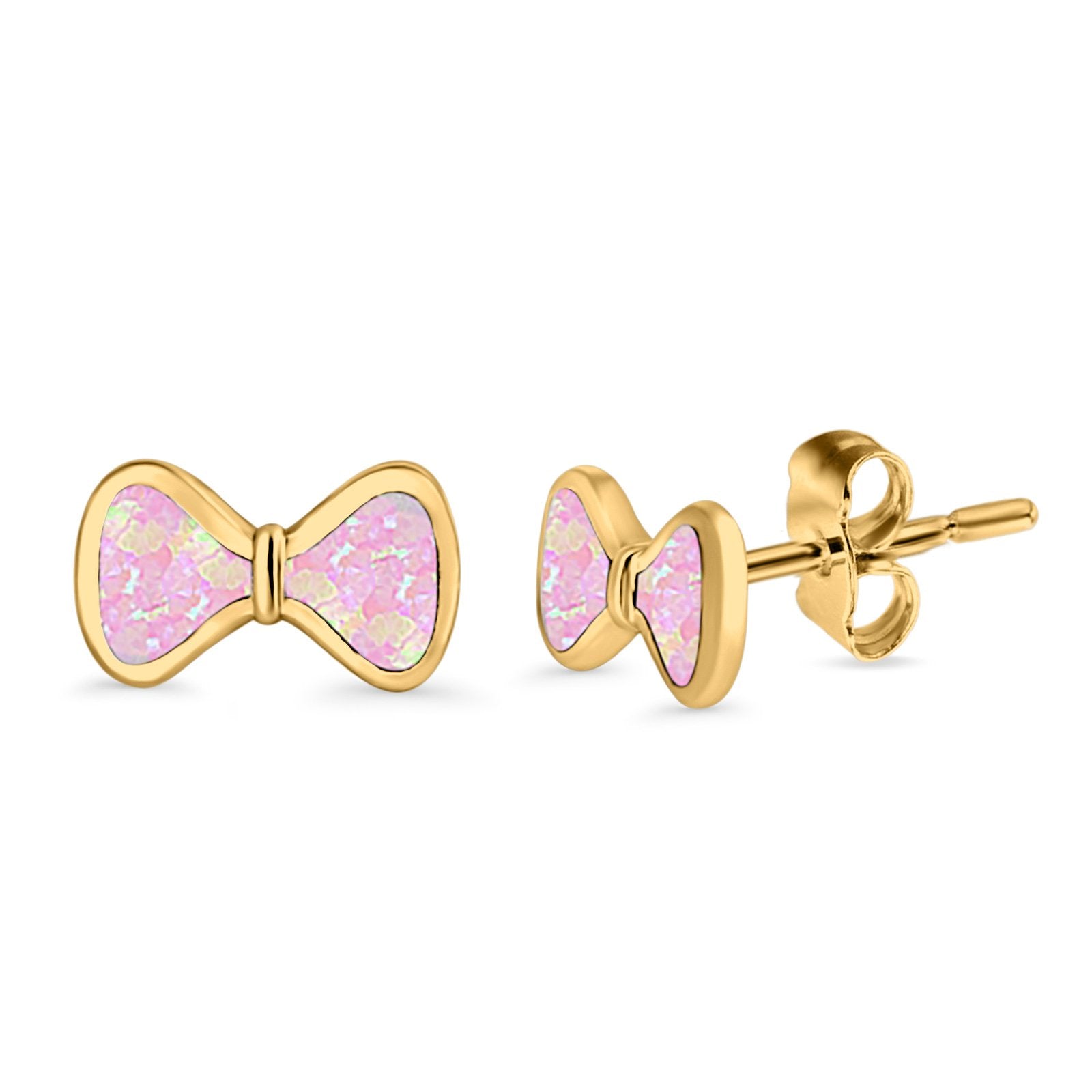 Bow Stud Earrings Lab Created Opal 925 Sterling Silver (5mm)