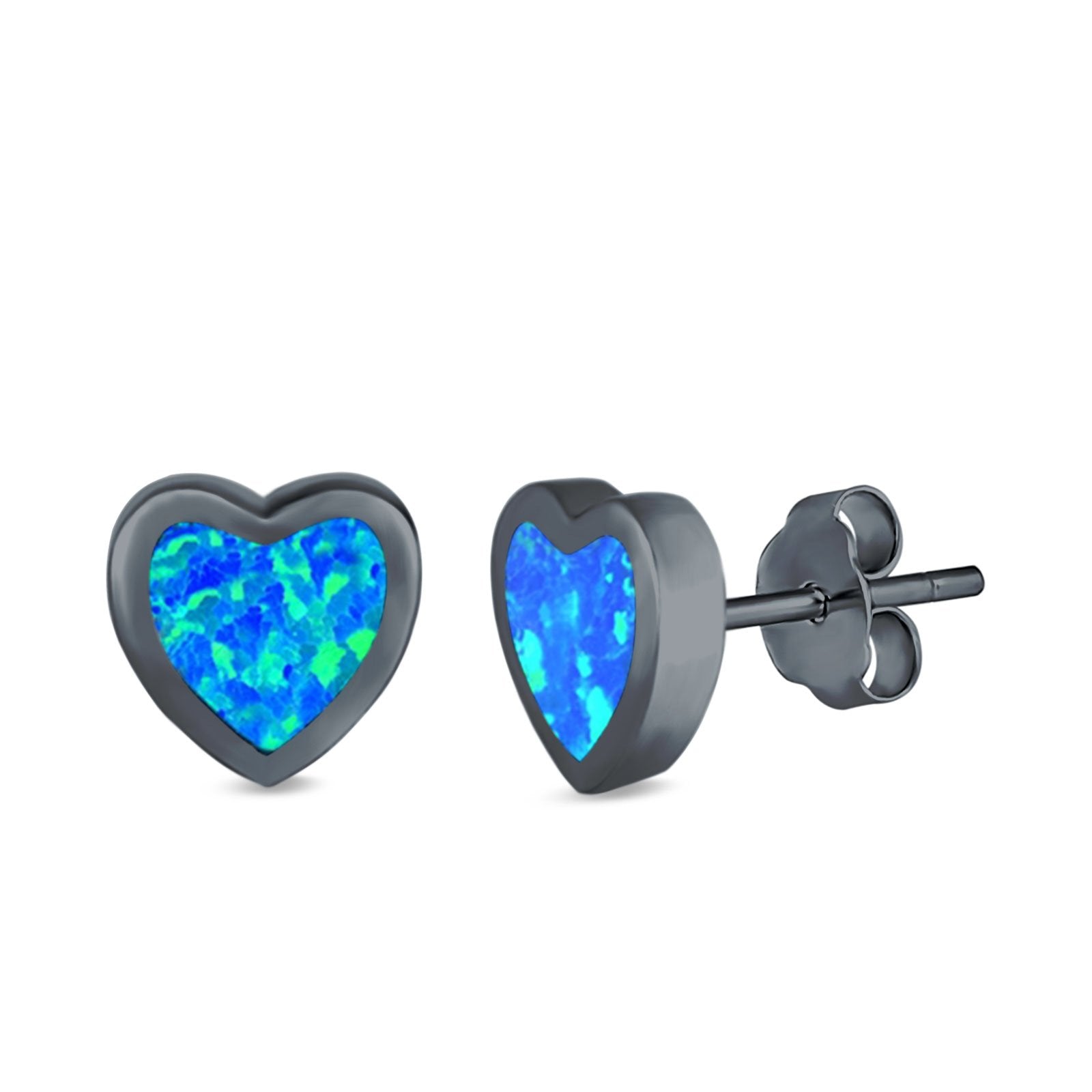 Heart Stud Earrings Created Opal 925 Sterling Silver(9mm)