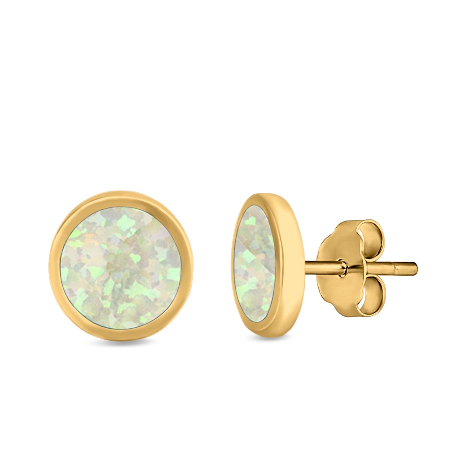 Bezel Round Stud Earrings Created Opal 925 Sterling Silver (10mm)
