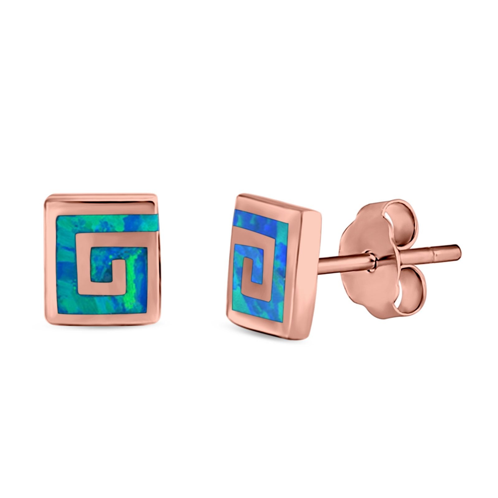 Square Spiral Swirl Stud Earrings Created Opal 925 Sterling Silver (7mm)
