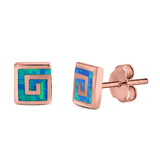 Square Spiral Swirl Stud Earrings Created Opal 925 Sterling Silver (7mm)