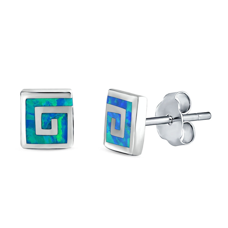 Square Spiral Swirl Stud Earrings Created Opal 925 Sterling Silver (7mm)