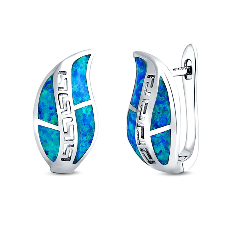 Leaf Stud Earrings Created Opal 925 Sterling Silver (17mm)