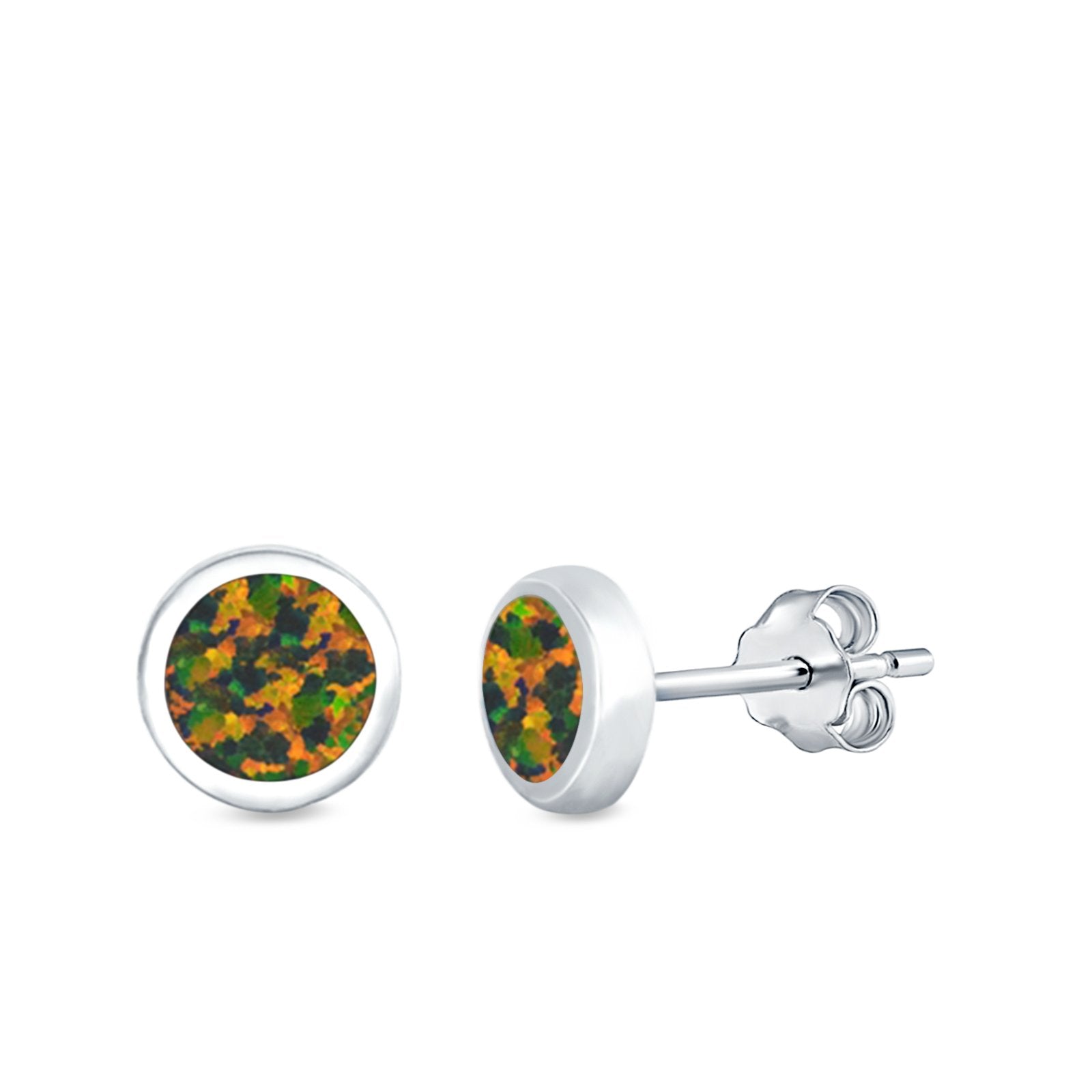 Round Stud Earrings Lab Created Opal 925 Sterling Silver (5mm)