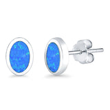 Oval Stud Earrings Lab Created Opal 925 Sterling Silver (7mm)