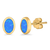 Oval Stud Earrings Lab Created Opal 925 Sterling Silver (7mm)
