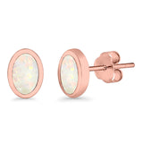 Oval Stud Earrings Lab Created Opal 925 Sterling Silver (7mm)