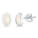 Oval Stud Earrings Lab Created Opal 925 Sterling Silver (7mm)