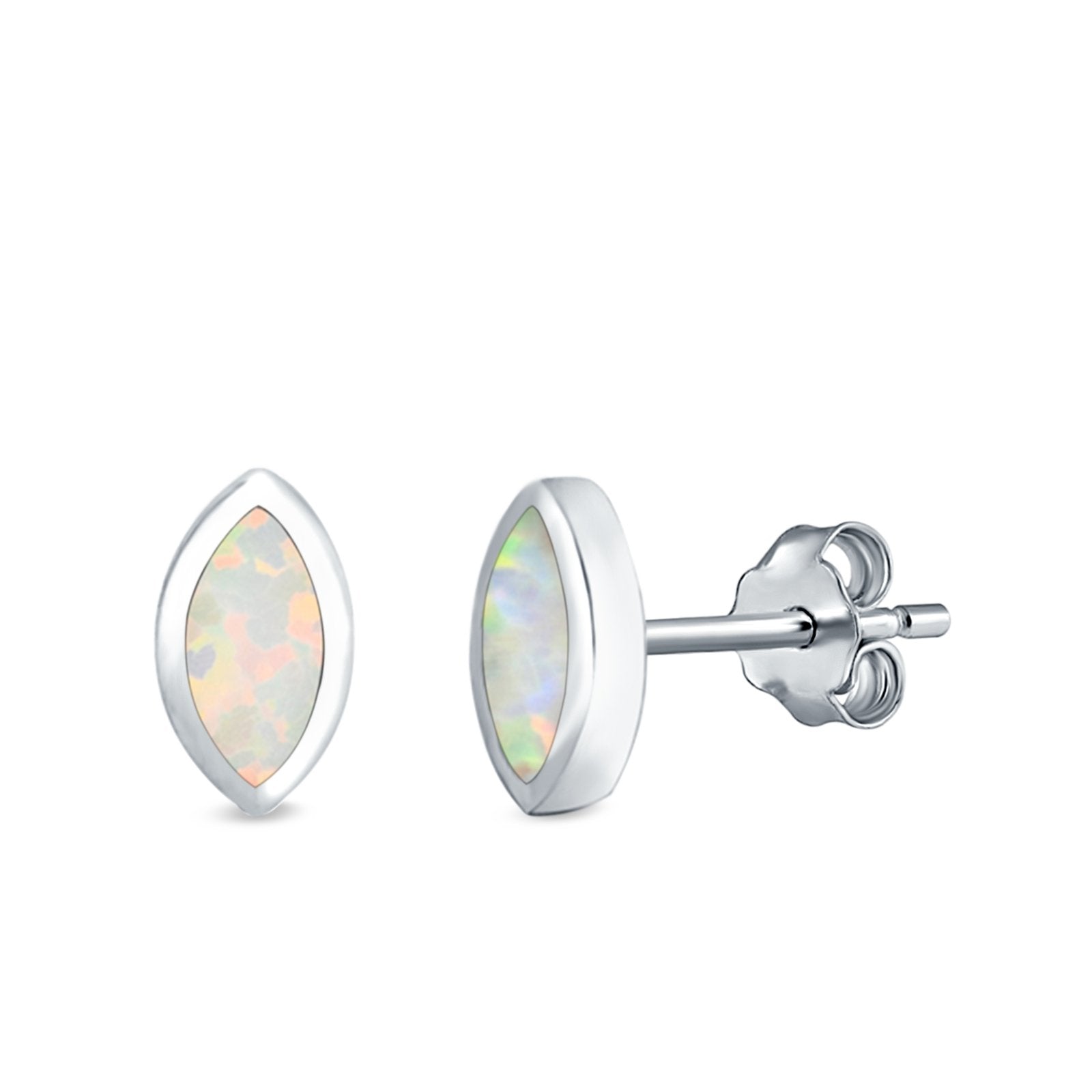 Marquise Stud Earrings Lab Created Opal 925 Sterling Silver (7mm)