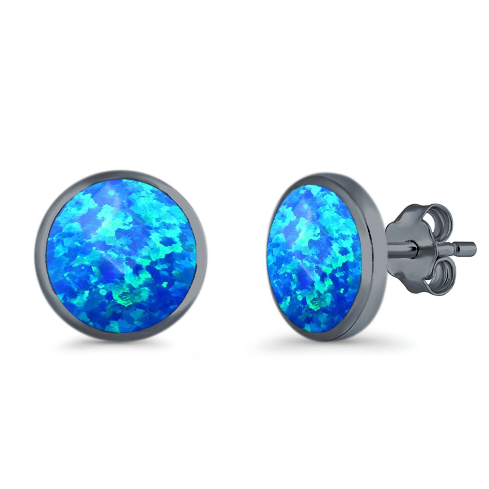 Half Ball Round Stud Earrings Lab Created Opal 925 Sterling Silver (12mm)