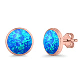 Half Ball Round Stud Earrings Lab Created Opal 925 Sterling Silver (12mm)