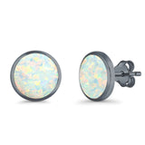 Half Ball Round Stud Earrings Lab Created Opal 925 Sterling Silver (12mm)