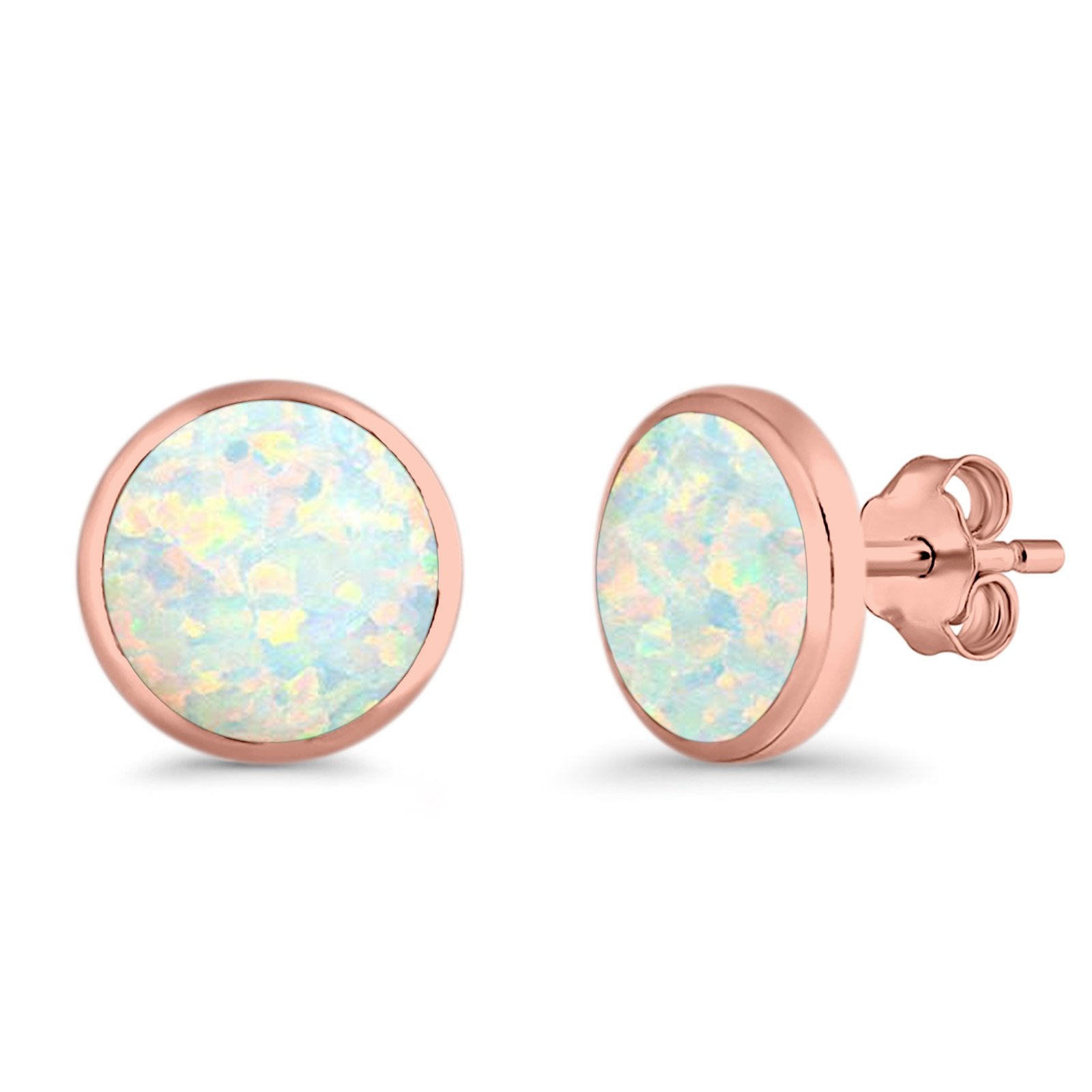Half Ball Round Stud Earrings Lab Created Opal 925 Sterling Silver (12mm)