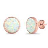 Half Ball Round Stud Earrings Lab Created Opal 925 Sterling Silver (12mm)