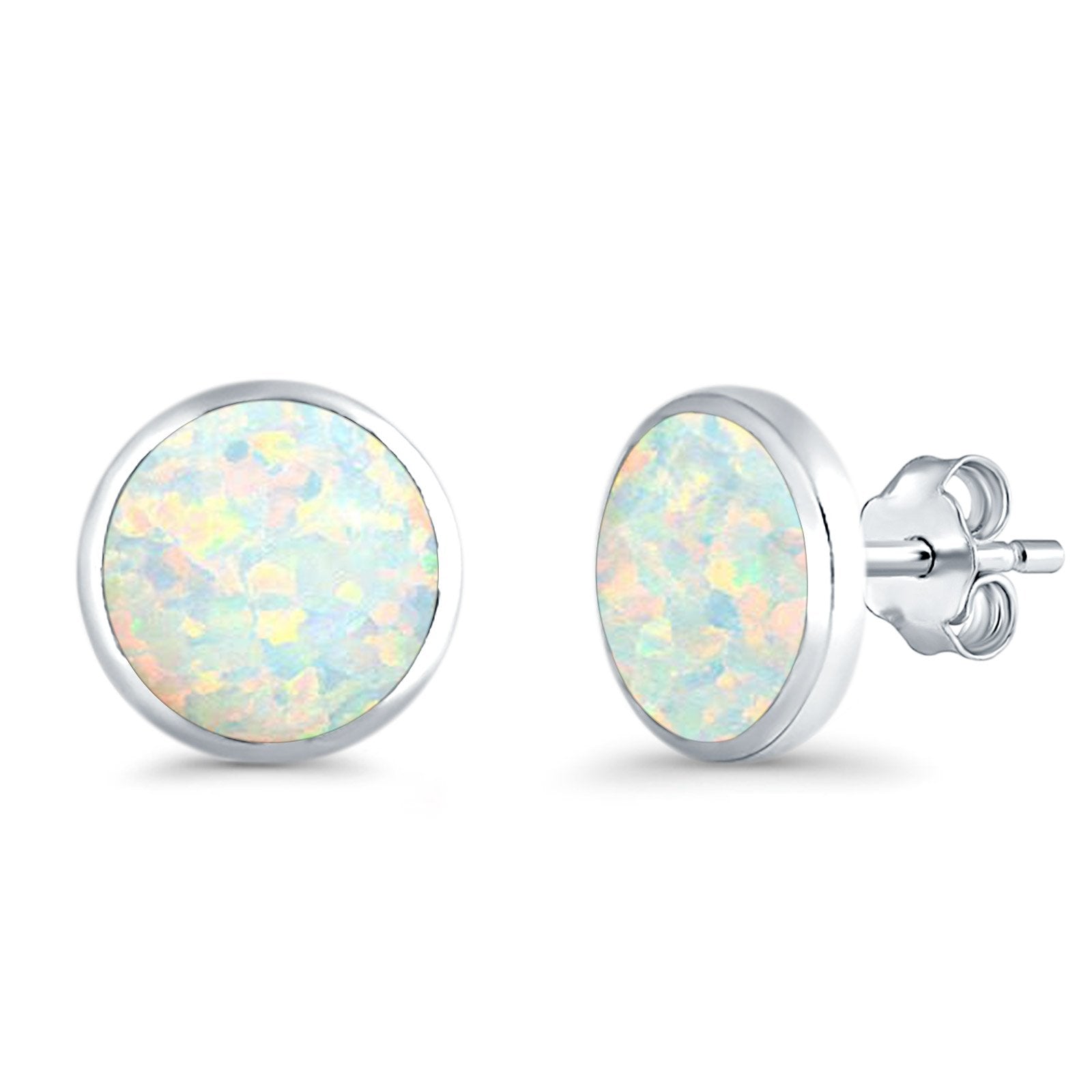 Half Ball Round Stud Earrings Lab Created Opal 925 Sterling Silver (12mm)