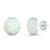 Half Ball Round Stud Earrings Lab Created Opal 925 Sterling Silver (12mm)