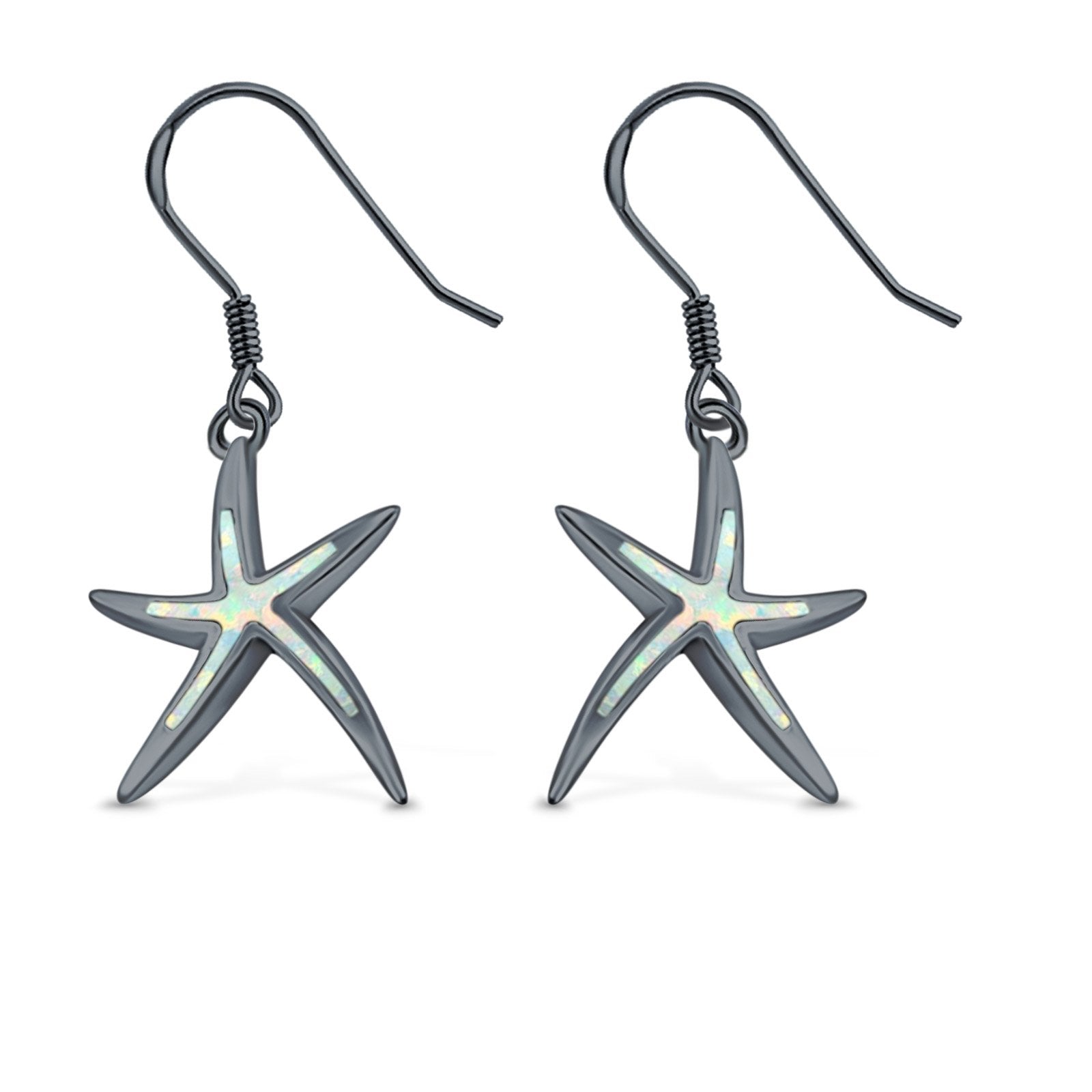 Starfish Drop Dangle Earrings Created Opal 925 Sterling Silver(25mm)