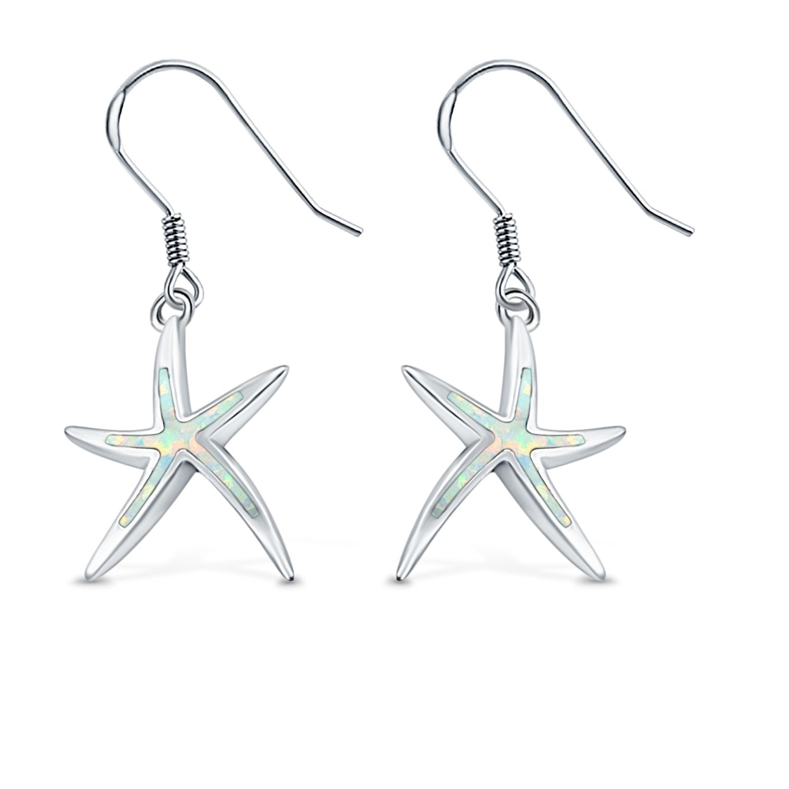 Starfish Drop Dangle Earrings Created Opal 925 Sterling Silver(25mm)