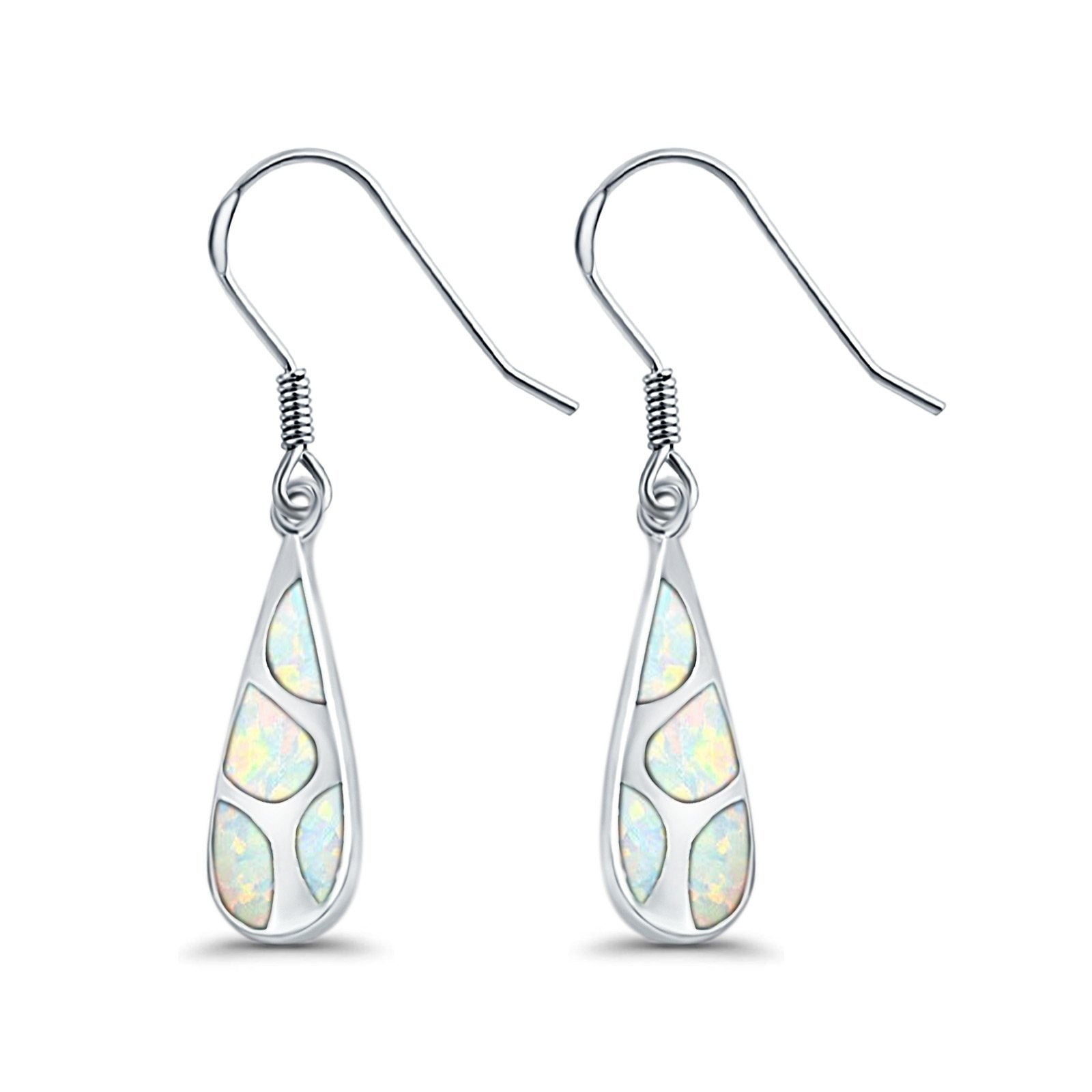 Teardrop Drop Dangle Earrings Created Opal 925 Sterlig Silver(24mm)
