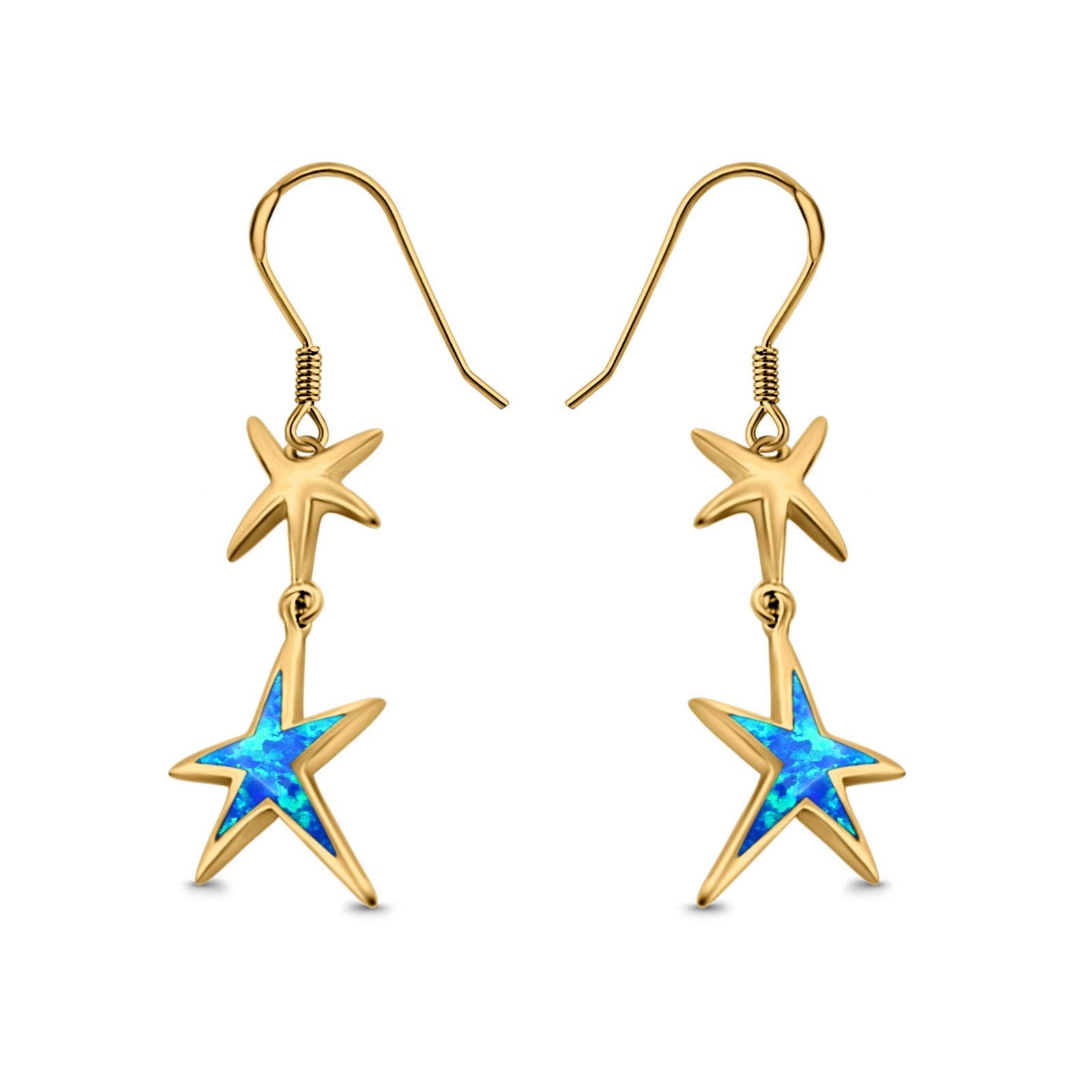 Starfish Drop Dangle Earrings Created Opal 925 Sterling Silver(18mm)