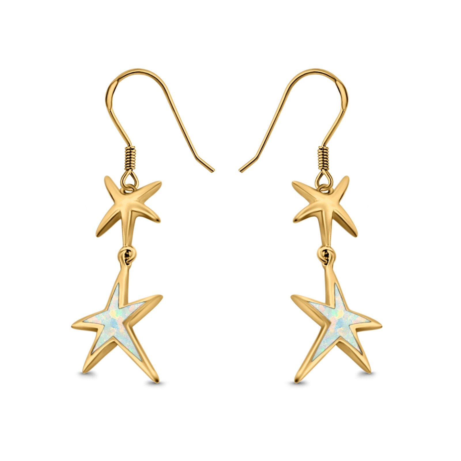 Starfish Drop Dangle Earrings Created Opal 925 Sterling Silver(18mm)