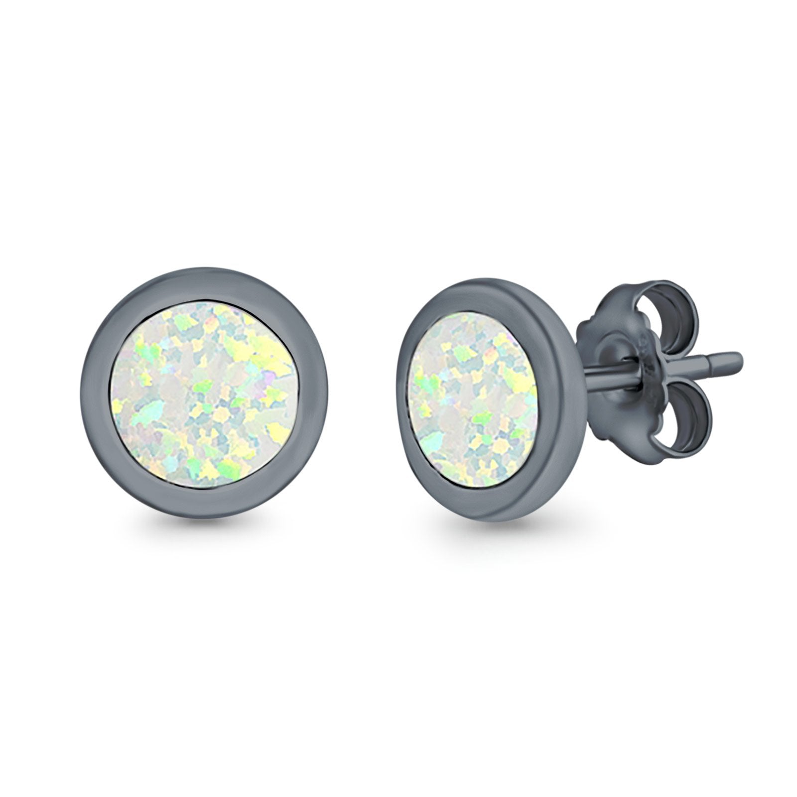 Round Stud Earrings Lab Created Opal 925 Sterling Silver (7mm)