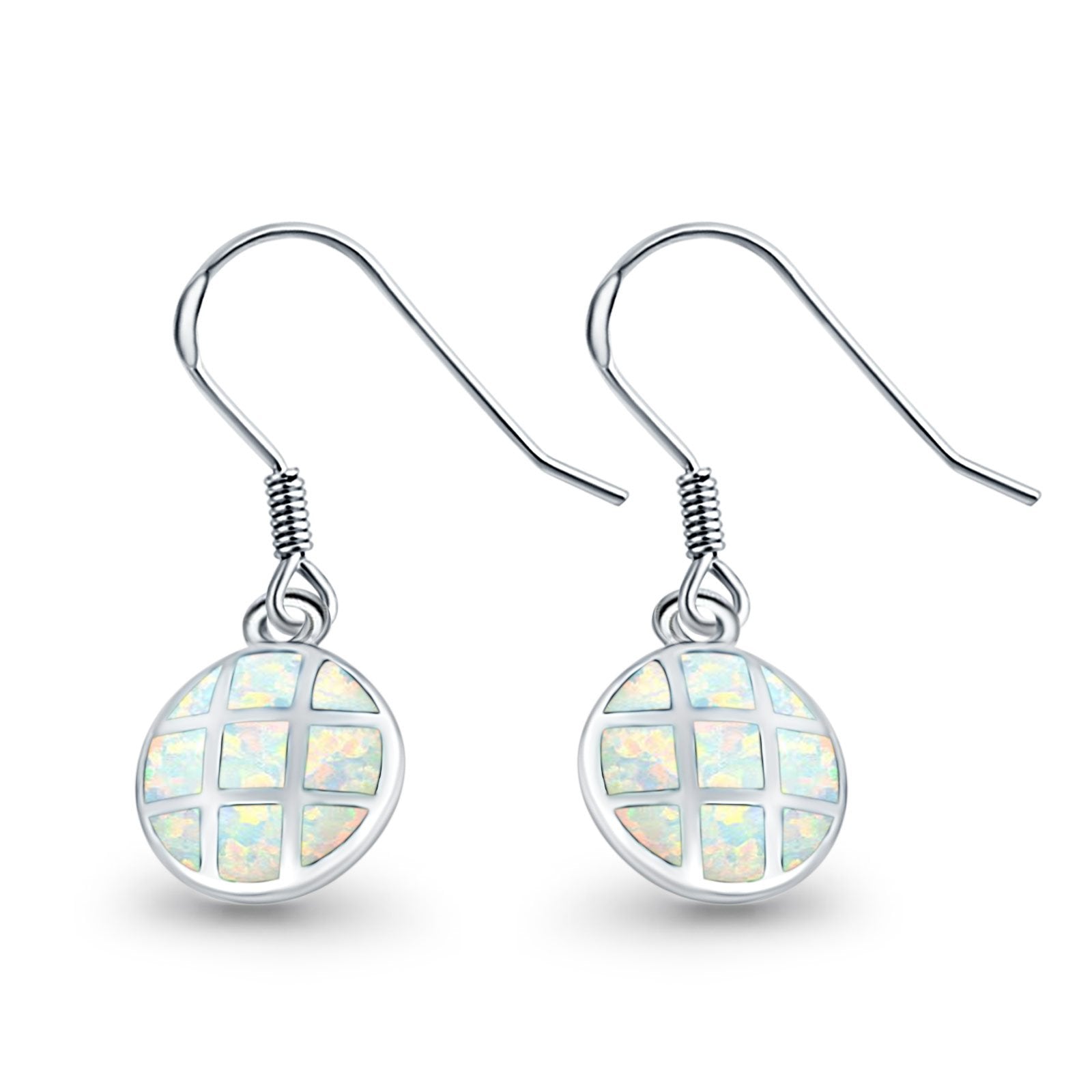 Drop Dangle Round Earrings Created Opal 925 Sterling Silver(15mm)