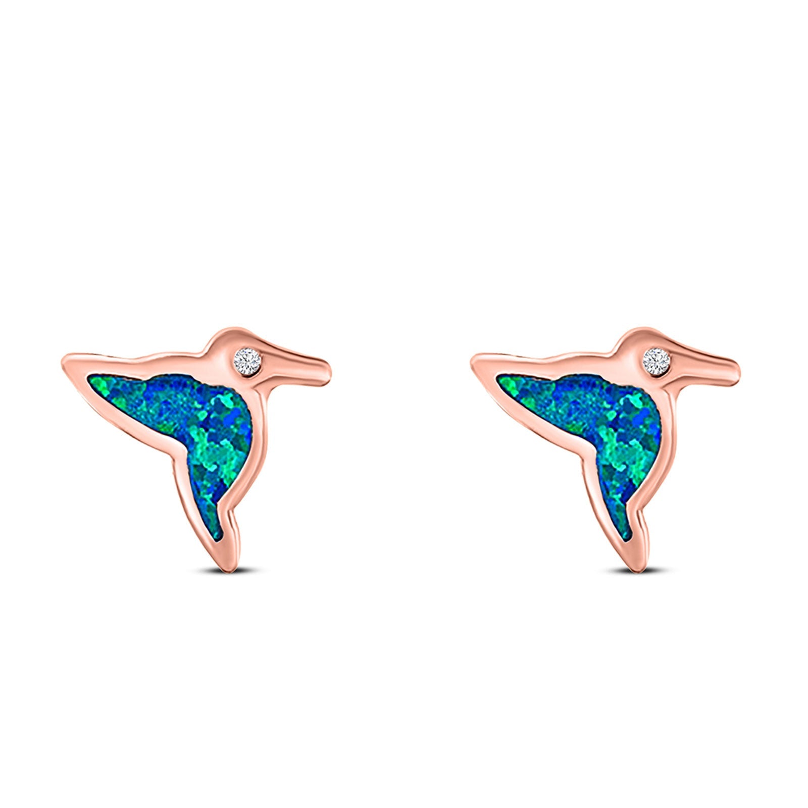 Hummingbird Stud Earring Created Opal Solid 925 Sterling Silver (10mm)