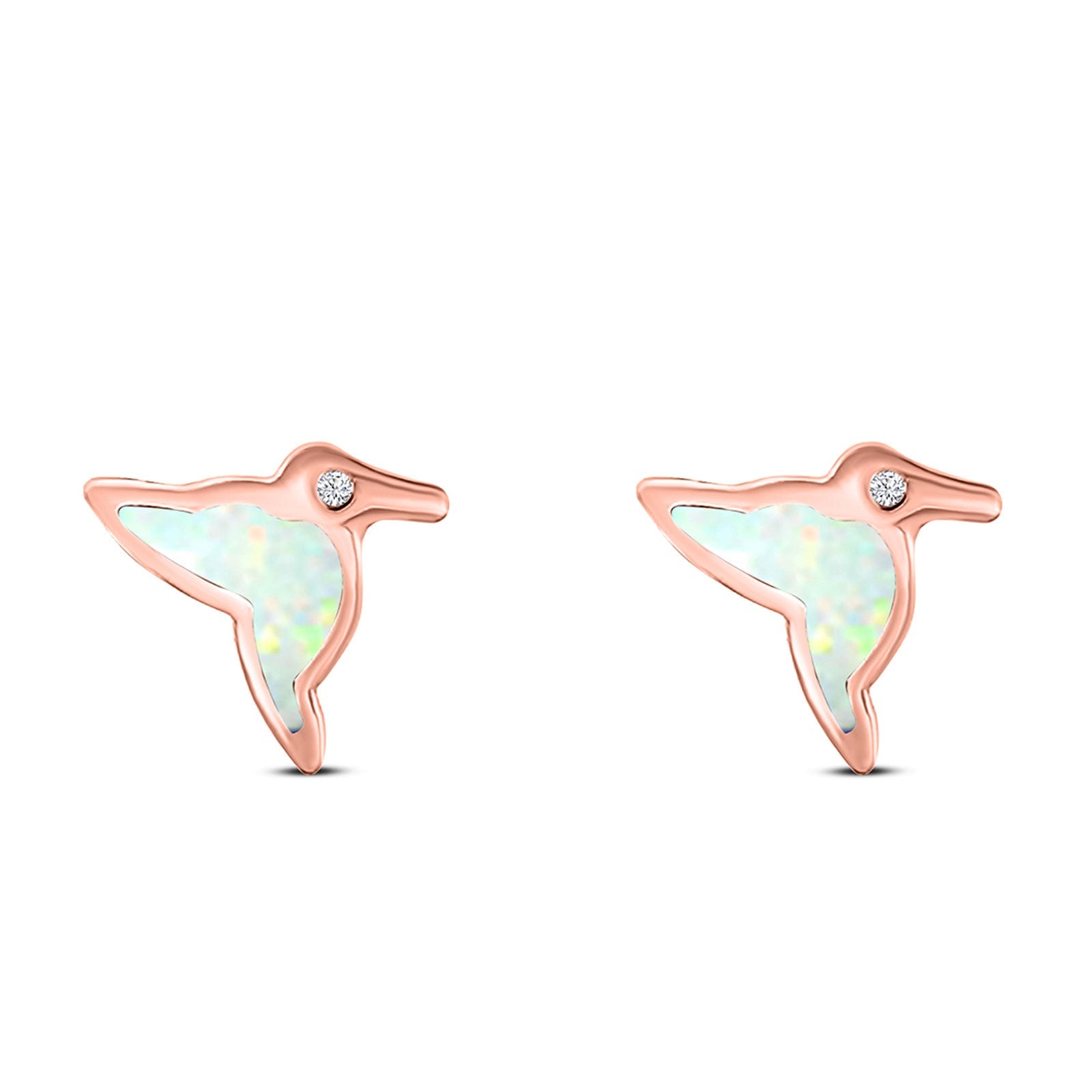 Hummingbird Stud Earring Created Opal Solid 925 Sterling Silver (10mm)