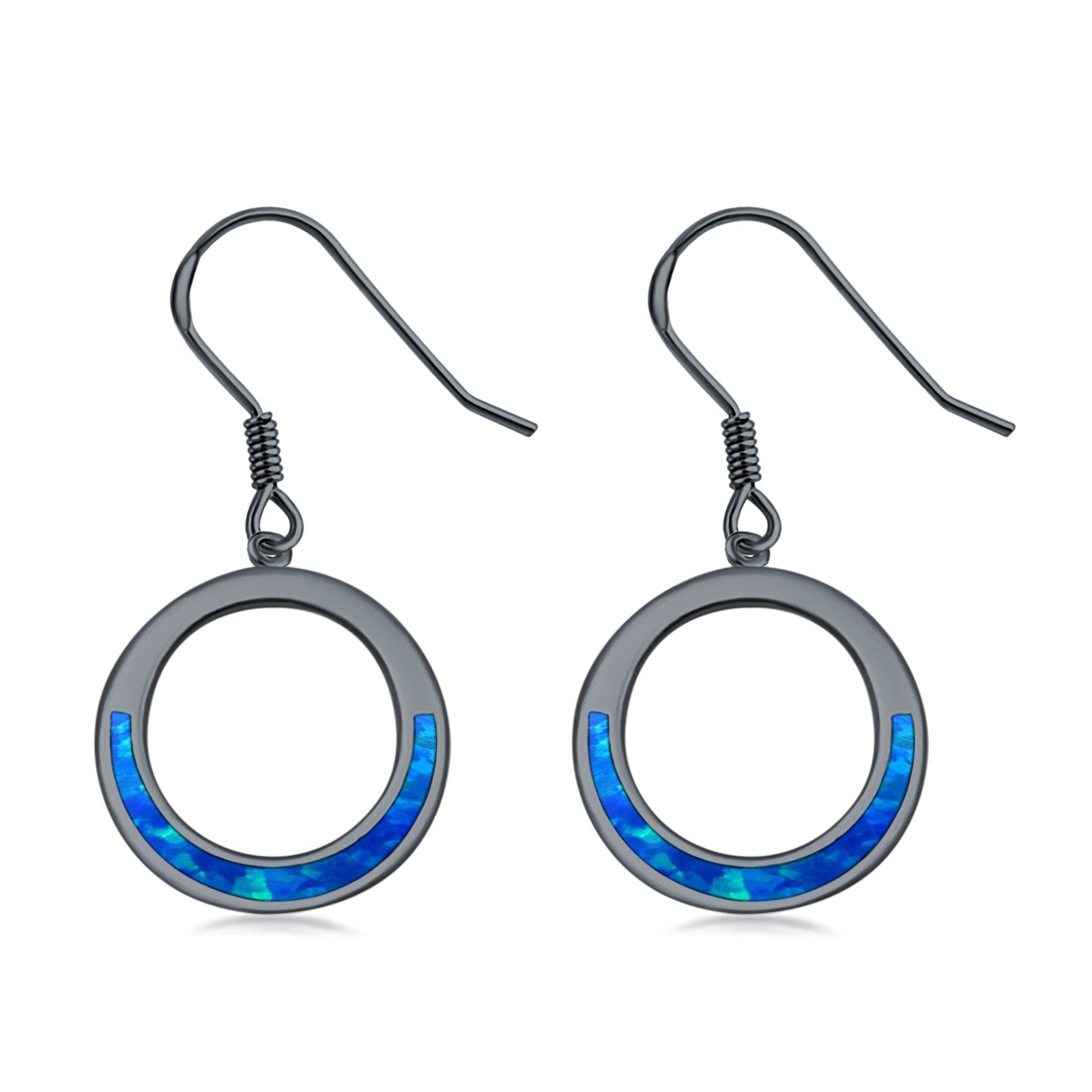 Open Circle Round Earrings Drop Dangle Created Opal 925 Sterling Silver(16mm)