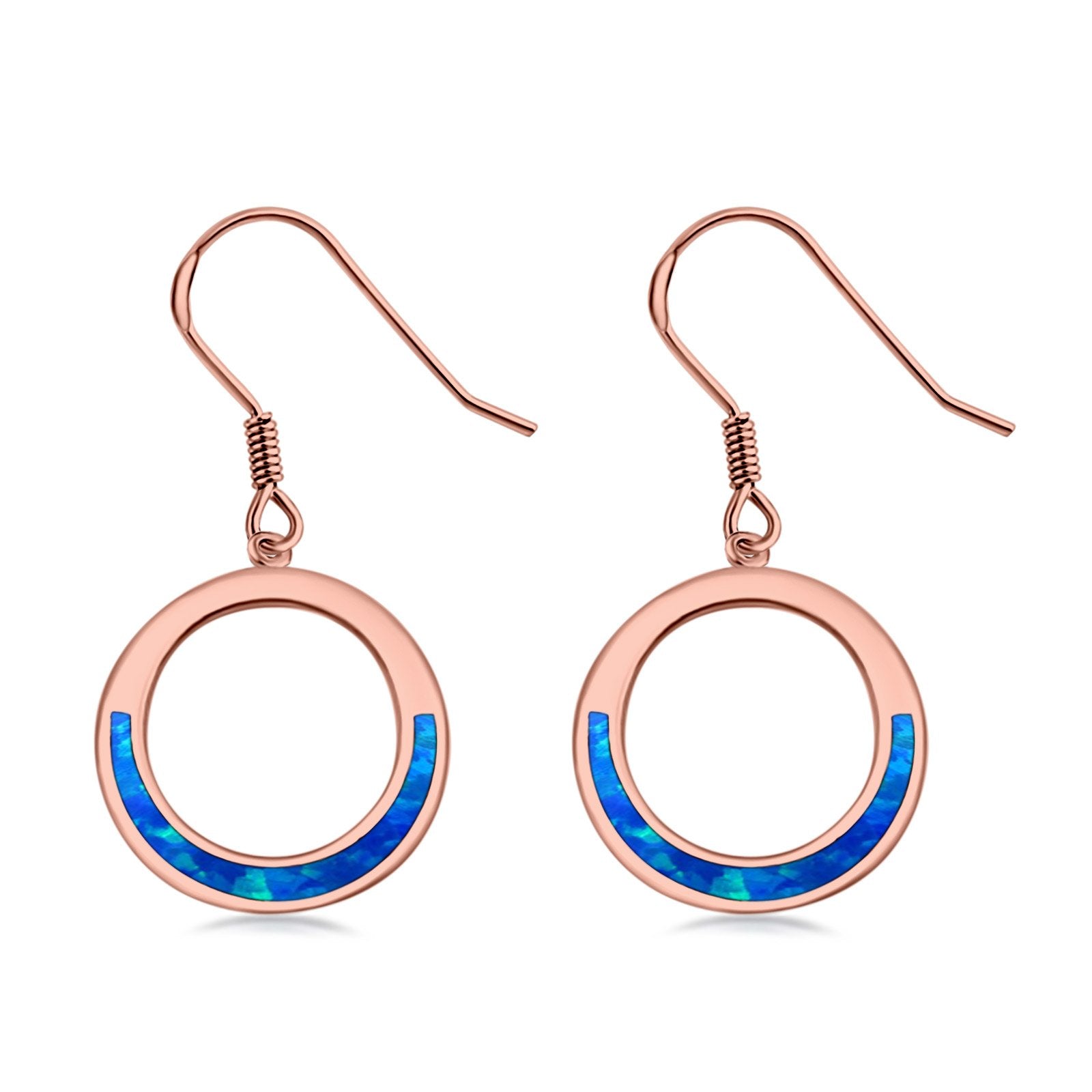 Open Circle Round Earrings Drop Dangle Created Opal 925 Sterling Silver(16mm)