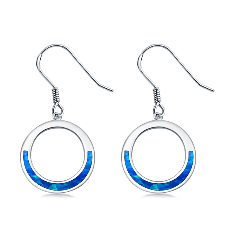 Open Circle Round Earrings Drop Dangle Created Opal 925 Sterling Silver(16mm)